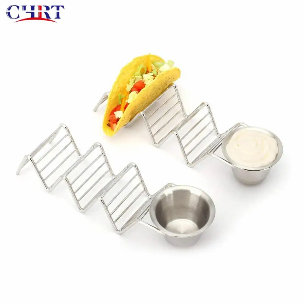 

Chrt Rustproof Stand Stainless Steel Taco Holder With Sauce Cup, Silver