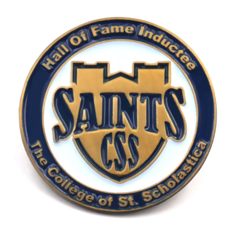 perfect antique brass plating round enamel school pin badge