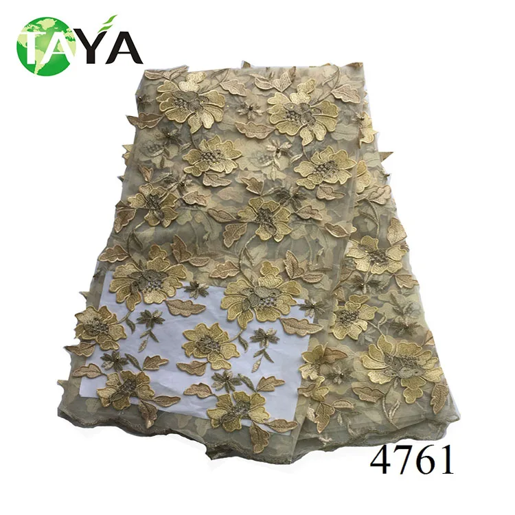 

Custom textile 3d flower lace embroidered fabric for evening saree dress