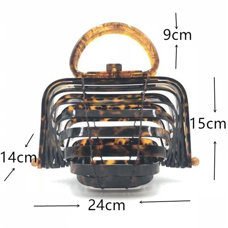 Women Foldable Acrylic Handbag Hollow Out Basket Bird CageTote Ark Bag Hand Woven Bag Bamboo Stitching plastic basket beach bag