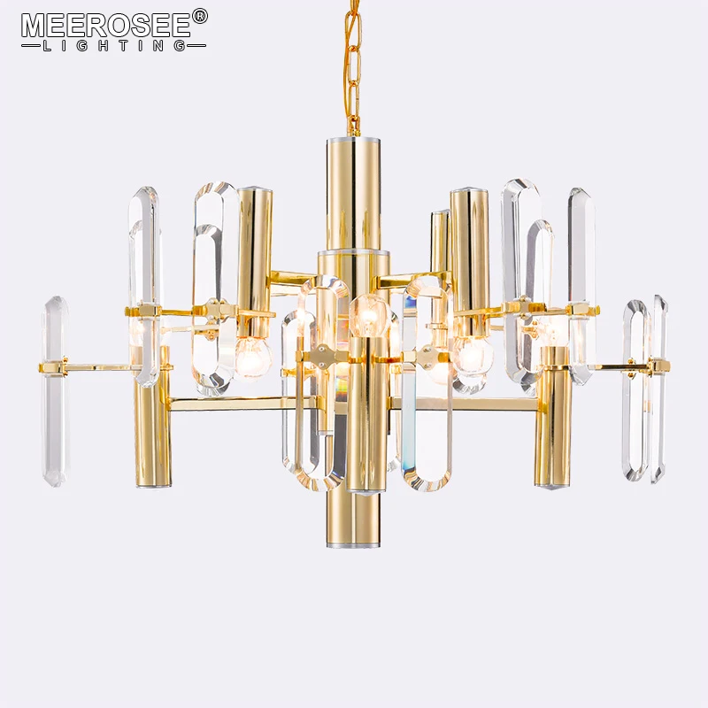 Meerosee Crystal Pendant Lamps Vogue Lighting Golden Metal Fancy Art Deco Light Fixture for Living room Cafe MD86286