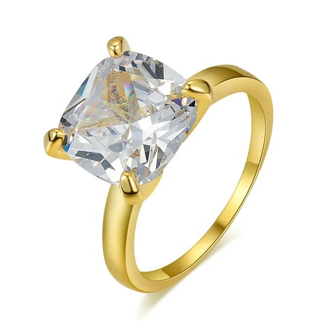 

2019 Fashionable 18K yellow gold plated jewelry cushion cut large zircon simulated diamond halo wedding engagement ring R471