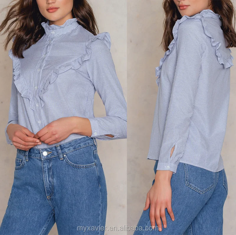 Ruffles High Neck Collar Long Sleeves Blouse - Buy Blouse,Women Blouse ...