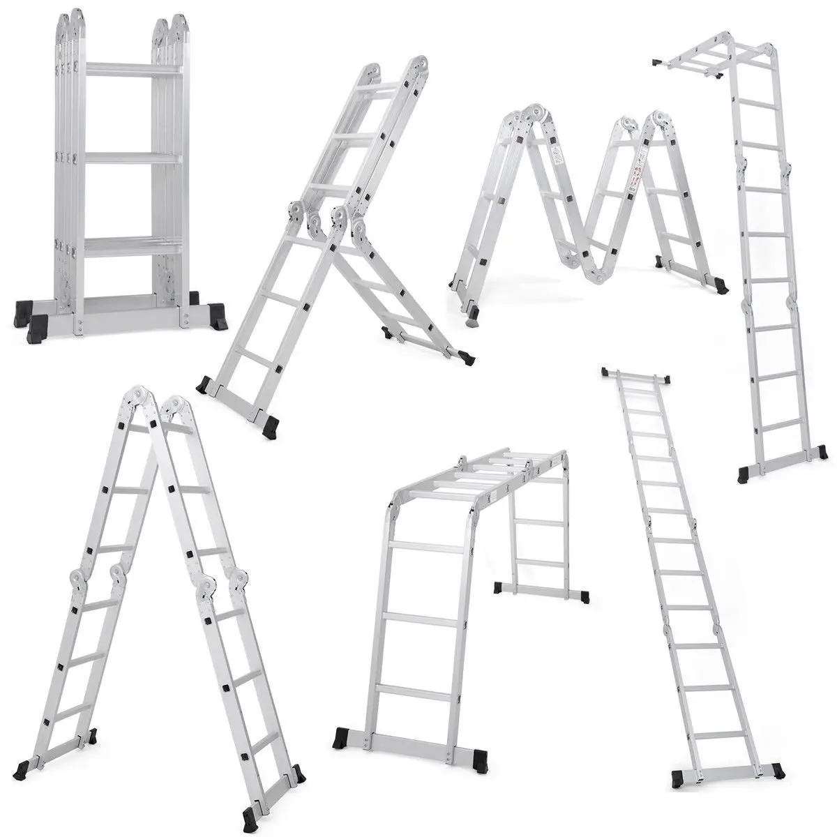 330lbs 32.25/'/' Multi-Purpose Folding Aluminum Ladder with 3 Platform Plates