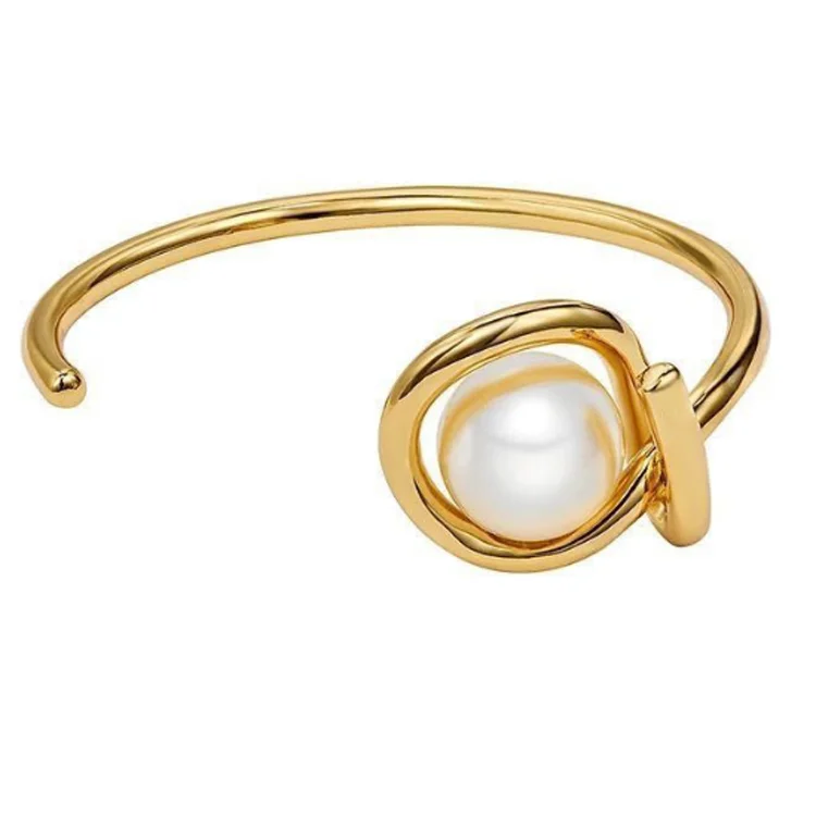 

2019 new Hot selling european simple design alloy women bangle rose gold plated pearl Bracelet handmade custom cuff bracelet, White ivory