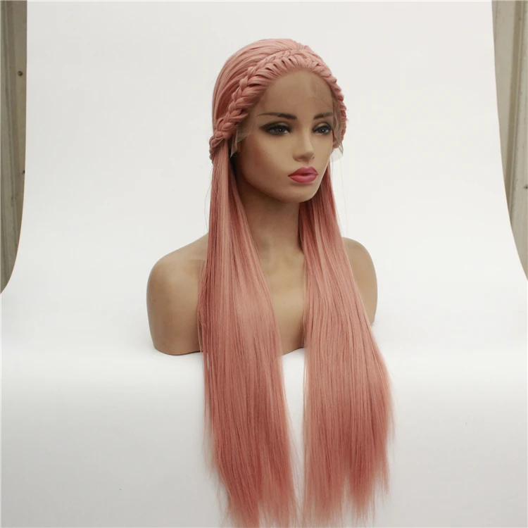 

New Women Fashion Pink Long Straight Synthetic Lace Front Wig, Pic showed