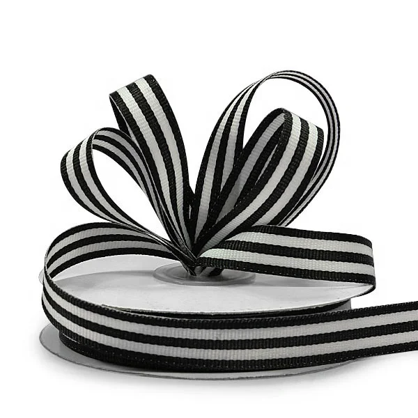 

custom stripe grosgrain ribbon black and white ribbons 25mm
