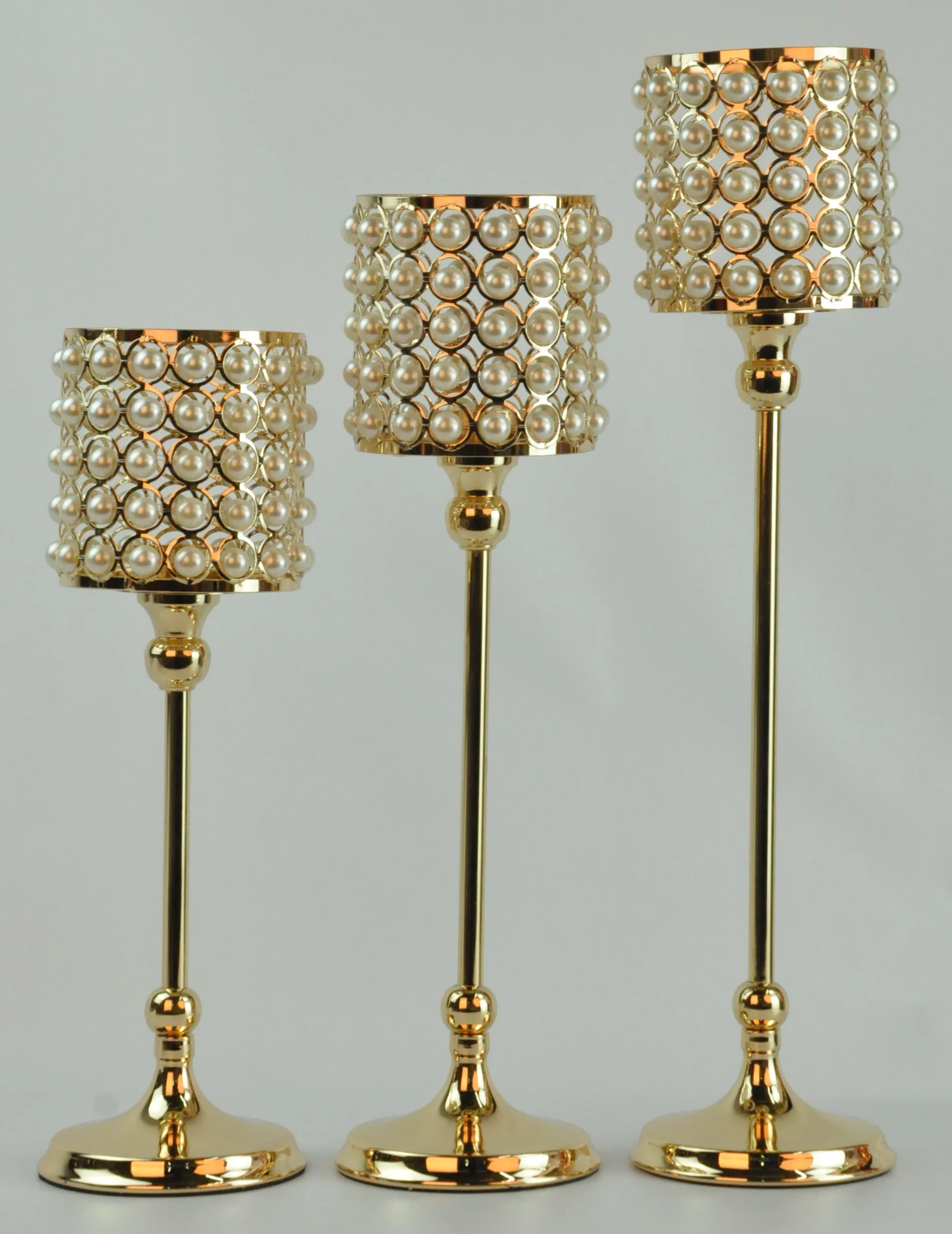 New Design Wedding Crystal Gold Pearl Beads Candle Holders Candelabra