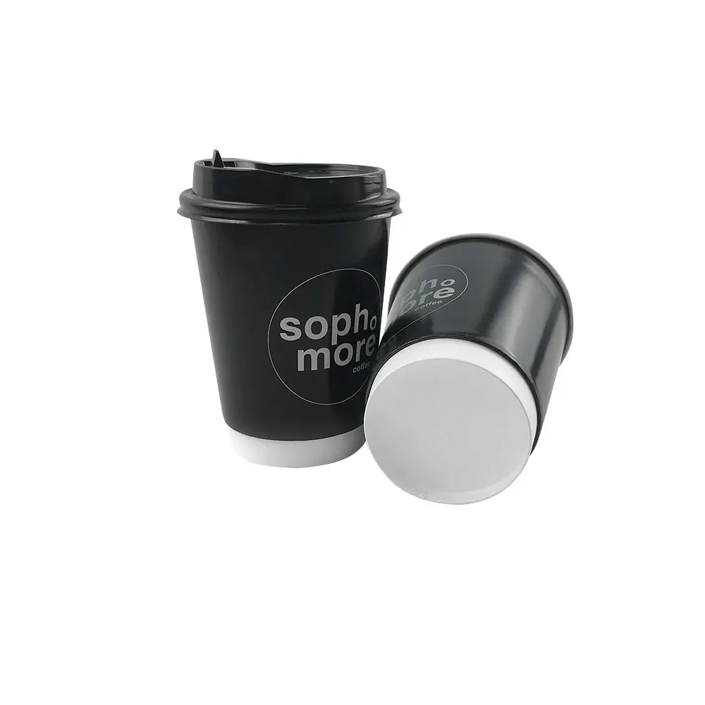 

8oz 12oz 16oz Custom Logo Disposable Double Wall Paper Coffee Cups with Lids