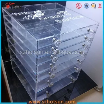 Top Level 6 Drawers Acrylic Makeup Storage Box With Crystal Handle