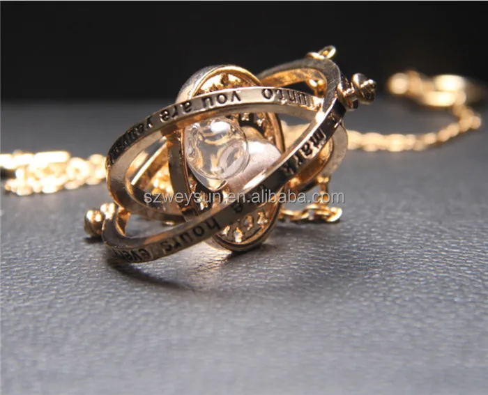 

Gold plated time turner necklace hourglass vintage pendant Hermione Granger for women lady girl wholesale