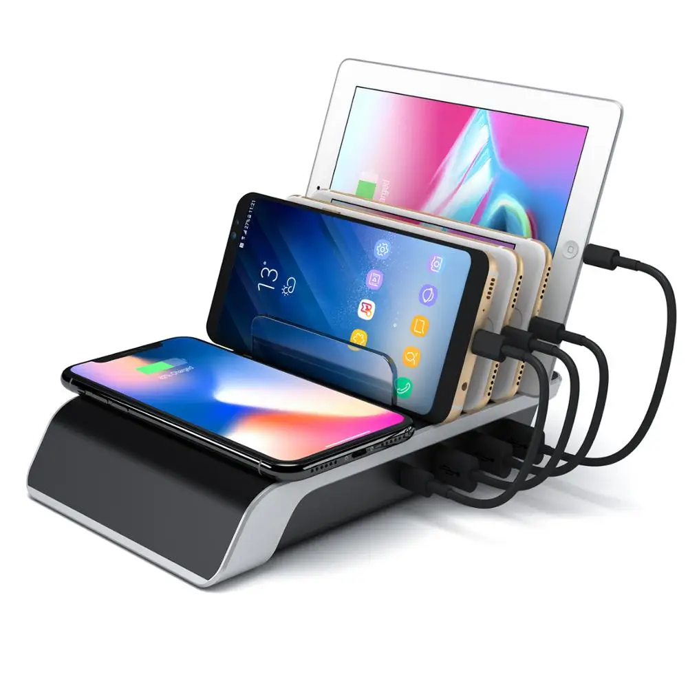 

High quality 4 USB port with wireless charger station multiple USB charger best promotion gift, Black