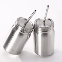 

Stainless Steel Mug Mason Jar Single Wall 700ml Cup With Lid Stainless Steel Straw Coffee Beer Juice Mug Mason Cans