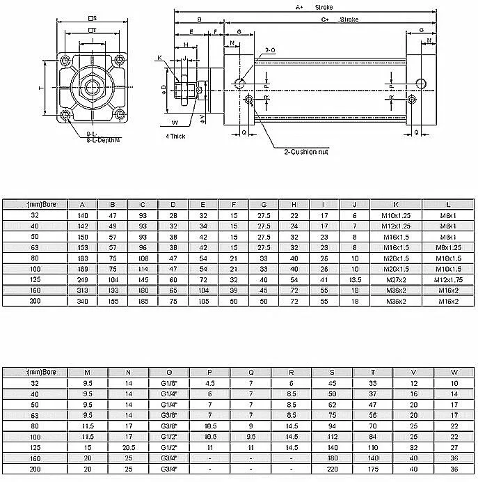 Dnc Pneumatic 32 Bore Size 25/50/75/80/100/125/150 Stroke Size