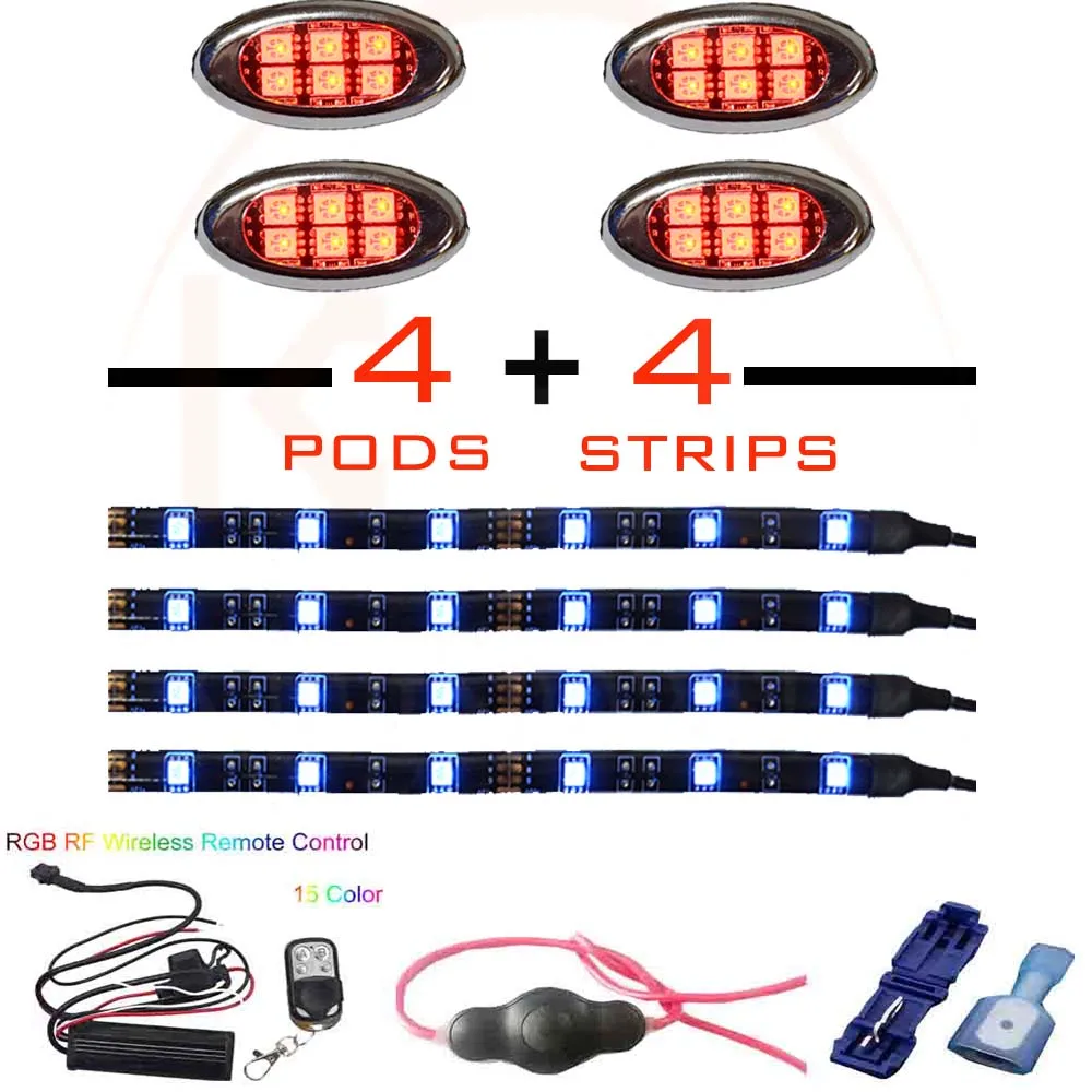 4x4 SUV ATV Automotive RGBW LED Rock Lights ip68 waterproof Under Body Kit With double Remote Control