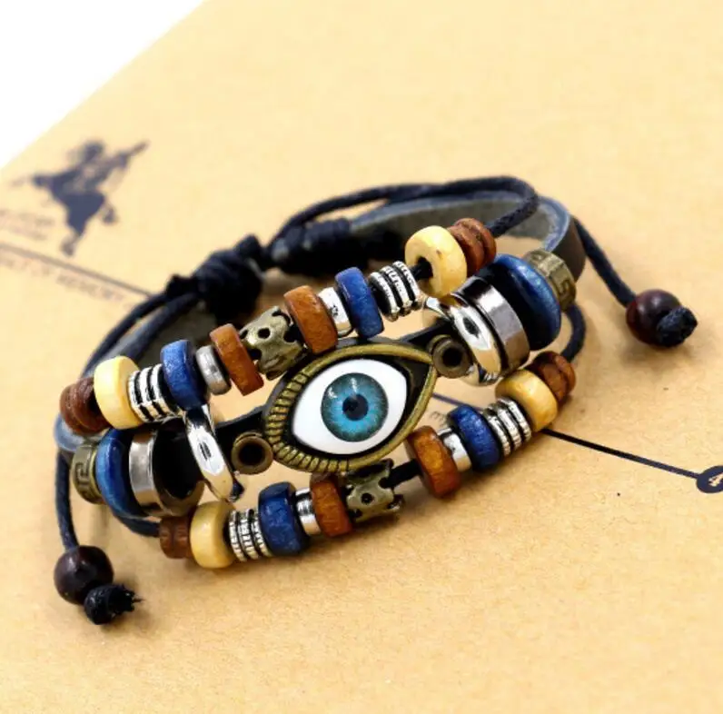 

Punk Multilayer Leather Charm Eye Bracelets Fashion women Men costume Leather Turkish Jewelry, As picture shows