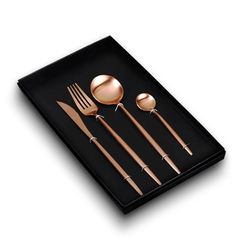 

High Quality Rose Gold 18/10 Stainless Steel Cutlery Set for Wedding Gift, Silver;rose gold;gold;black