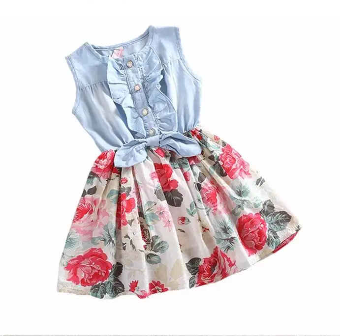 

children sleeveless denim dresses clothing baby 1 year old party dress, As picture