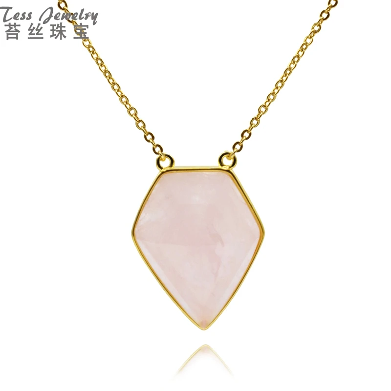 

Artilady opaque rose quartz pendant necklace natural crystal point necklaces fashion gold plated jewelry for women, Rose quartz necklace