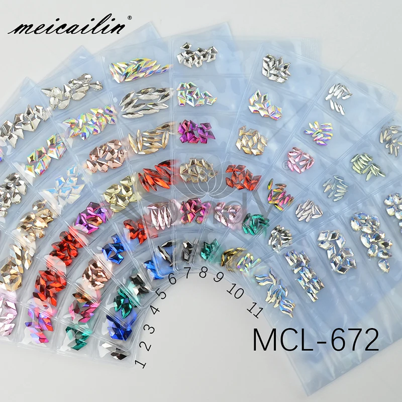 

6 Grid/Pack Mixed colors & designs K9 flatback crystal stone for nail art decoration, As picture shown