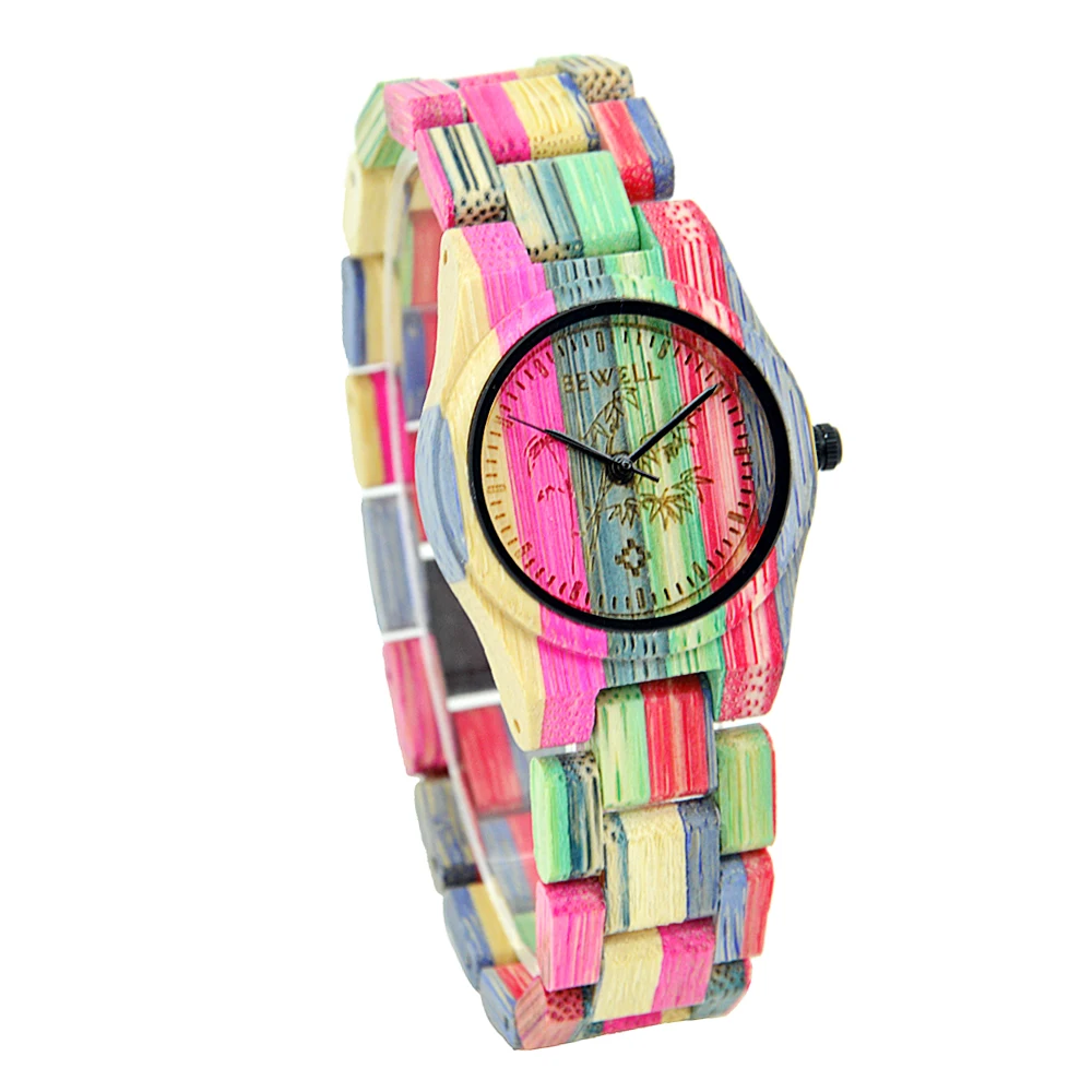 

BEWELL Handmade Natural Fashion Watched Colorful Bamboo Wooden Watch Wholesale OEM, Choose