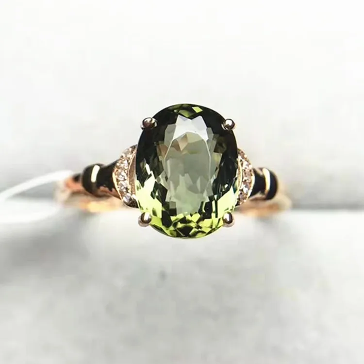 

Italy technique gemstone jewelry 18k gold South Africa real diamond 2.25ct natural green tourmaline ring for women