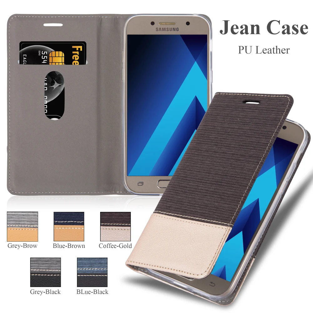 

Fashion Jean Pattern Card Leather Mobile Phone Case For Samsung Galaxy A5 2017 A520, Optional