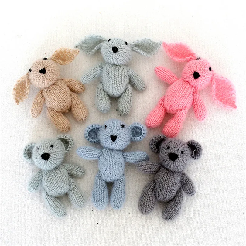 

Cute Newborn Photo Bear Toy props Knitted Teddy bear Bunny Animal Stuffed Photography props Match use with Bonnet and Romper