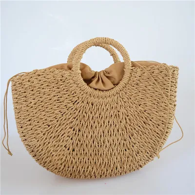 

Eco-Friendly Summer Beach Lady Handmade Paper Shopping Straw Basket Bag, 2 colors