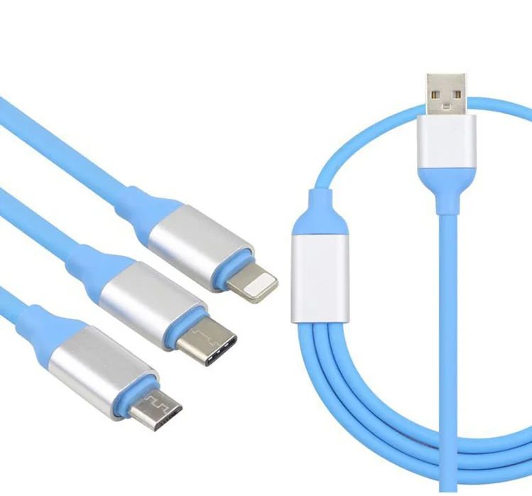 

3 in 1 2.4A Fast Charging cable for android i7/8 type c, Red;black;blue;pink;green