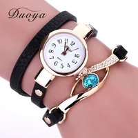 

Duoya Brand Watch Women Luxury Gold Eye Gemstone Dress Watches Women Gold Bracelet Gift Leather Quartz Wristwatches