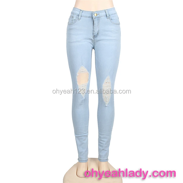 

Wholesale light blue women pant damaged jeans