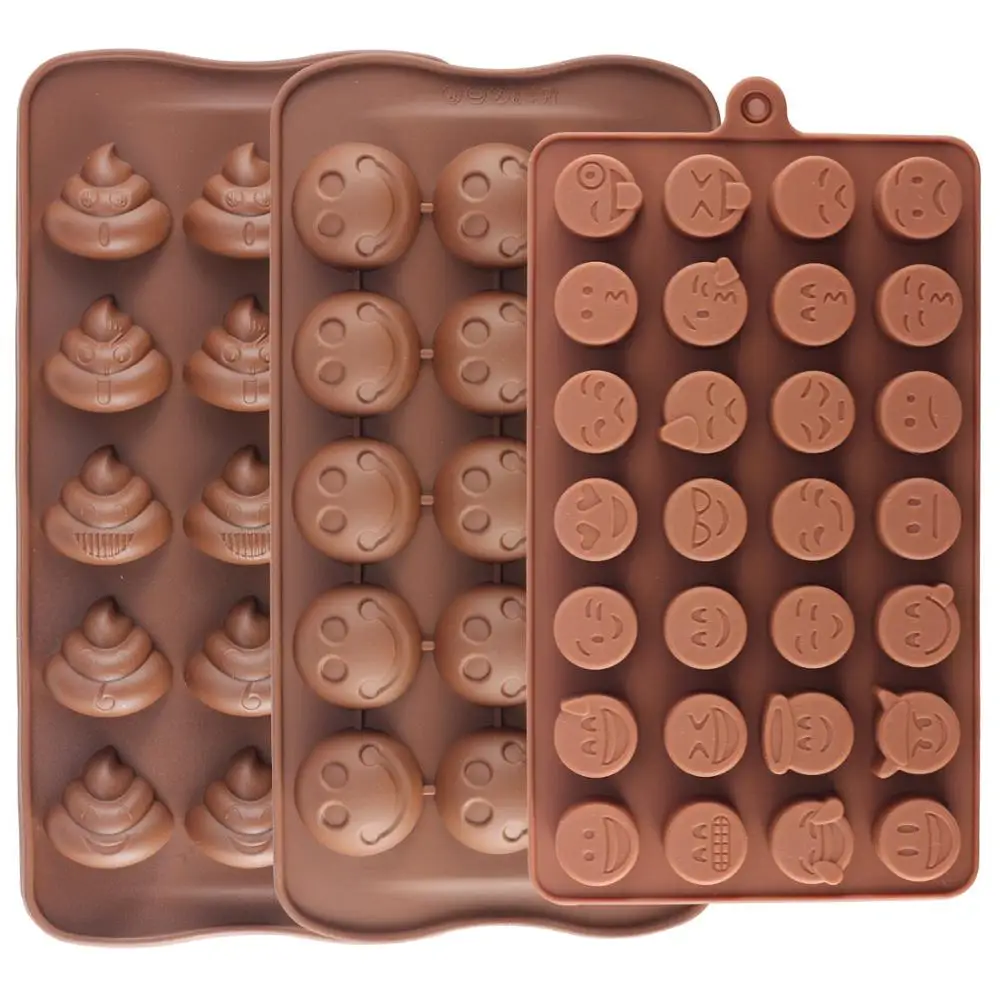 Factory Custom 28-cavity Emoji Poop Emoticon Cake Moulds Smiley Silicone Candy Baking Chocolate Molds Pack of 3