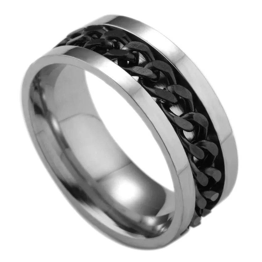 

Black rings Stainless Steel Chain Rings for Women and Men Anel Mai Titanyum Ring Anillos Spinner Men Jewelry, N/a