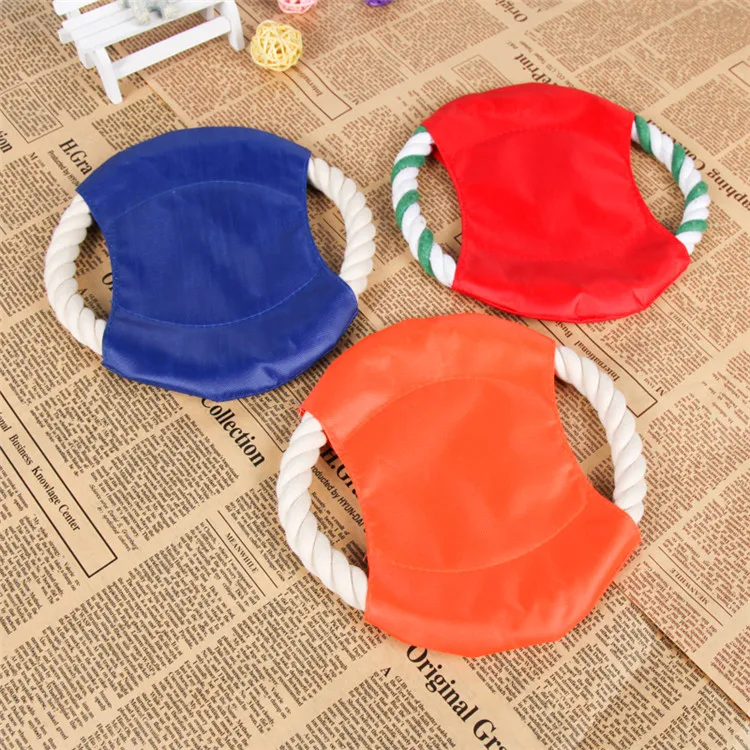 
Customize LOGO dog training bite cotton rope round flying disc dog toys 