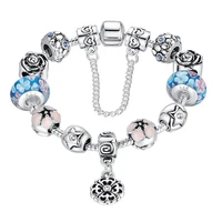 

New Sweet Unique Bracelet Qings 925 Sterling Silver Plated Cherry Blossom Bracelets