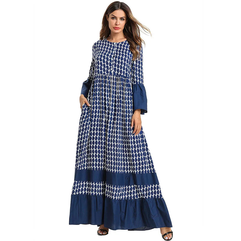 

Simple fashionable long-sleeved Lotus-leaf hem long Muslim dress