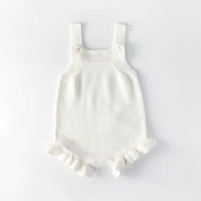PHB 51365 plain design toddler white ruffle baby romper