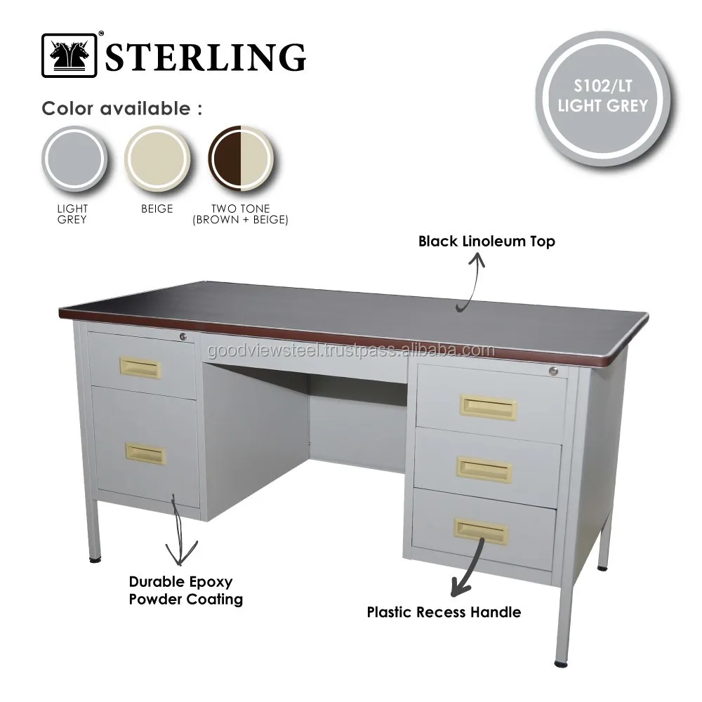 5 Double Pedestal Office Desk Black Linoleum Top Steel Product On Alibaba