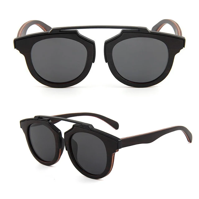 

DLK5622 Bamboo Polarized Sun Glasses Metal Wood Retro Round Sunglasses