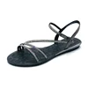Fancy polyurethane flat strap sandals diamond women flat shoes sandals