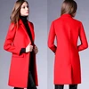 Latest design high quality 2017 Winter bright red woolen women coats Lady slim cashmere coat for wholesale