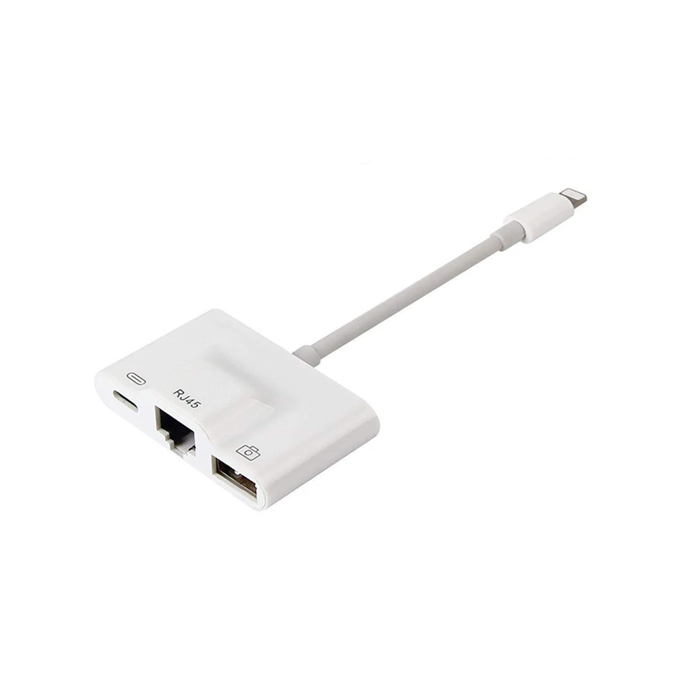 

New Private Mode 8 Pin Light ning RJ45 Ethernet USB 3 Adapter for iPhone and iPad, White