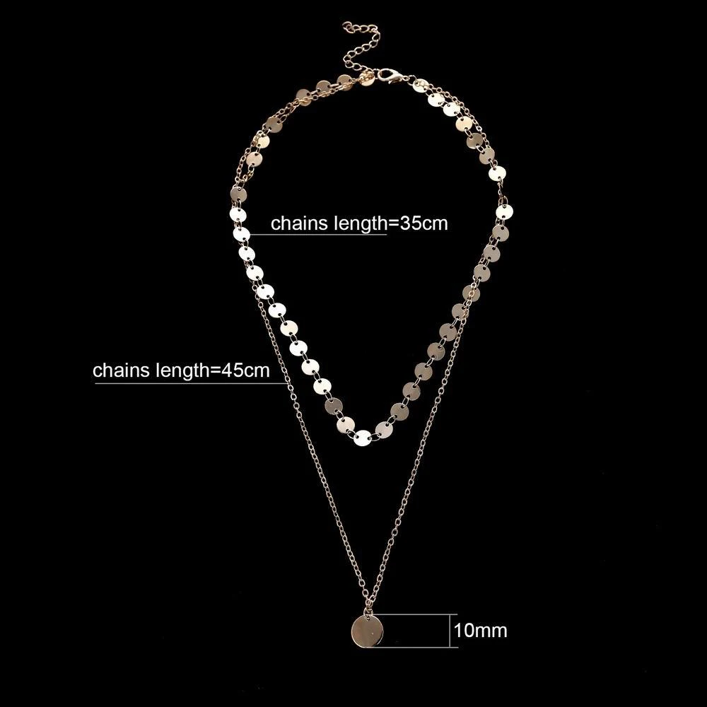 New Fashion Women 2 Layer Round Collar Necklace Jewelry Multilayer Sequins Choker Necklace Gifts Jewelry