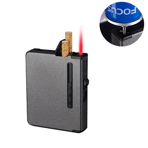 Image of ZCH-016 12pcs creative slim metal windproof cigarette case with automatic cigar out gas lighter logo customized wholesale