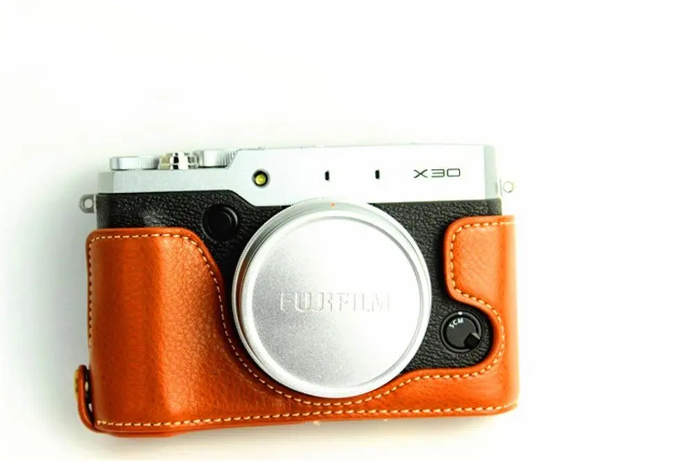 Handmade Genuine real Leather Full Camera Case bag cover for FUJIFILM X30 Bottom Opening Version Black color 