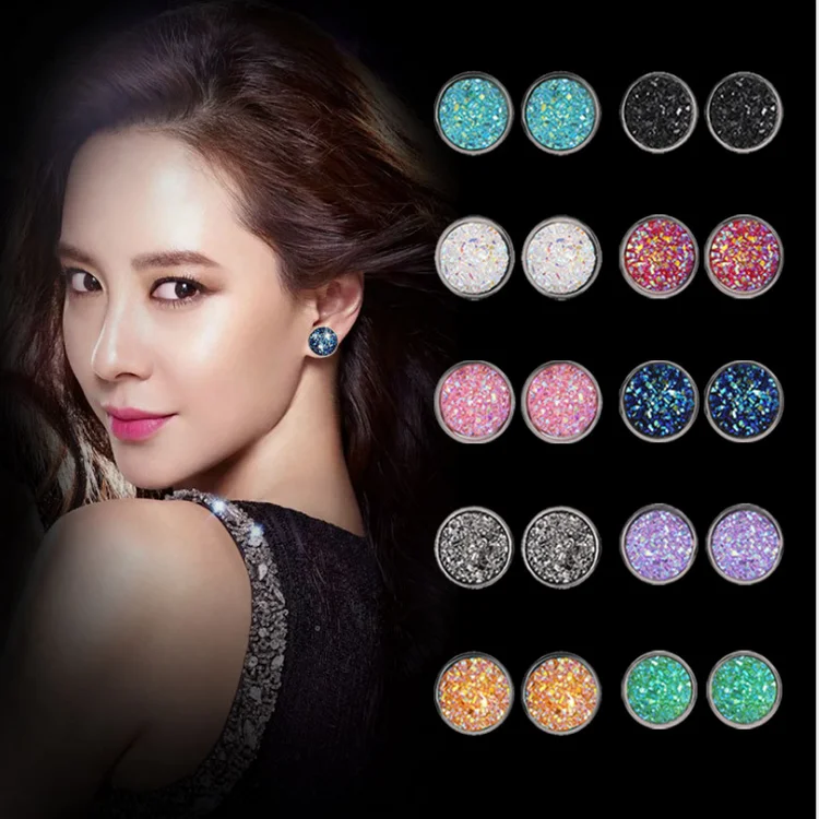 

Colorful similar druzy round dreamy starry resin gemstone stud earring, As photo