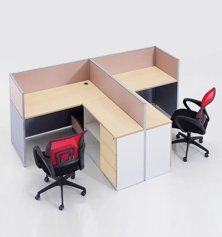 T Shape Office Panel With Glass Partition 2 Person Computer Desk