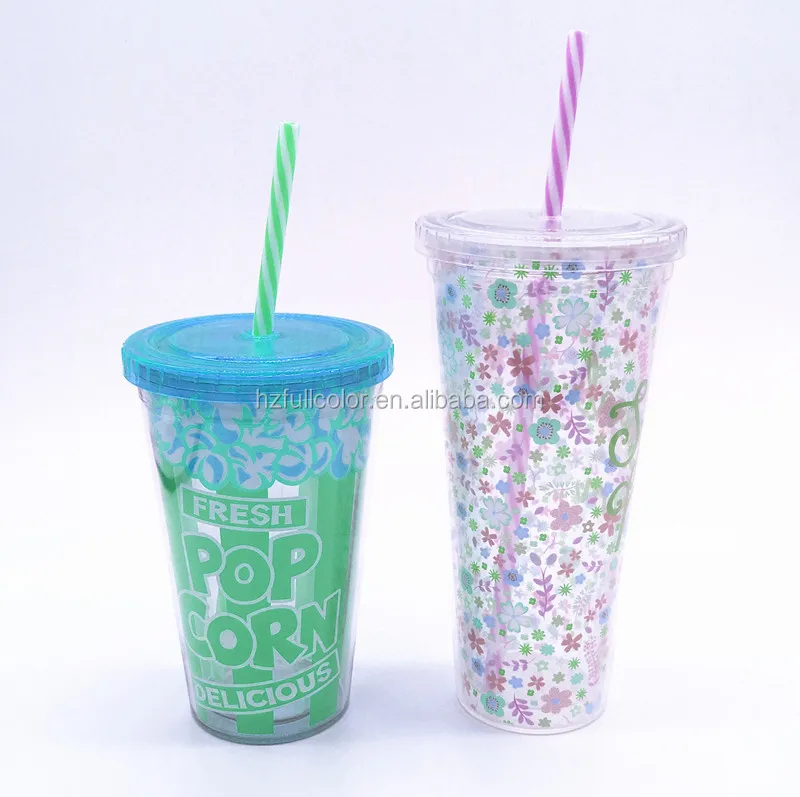 Bpa Free Fda Pass Double Wall Plastic Straw Cups 12oz 16oz 24oz 32oz
