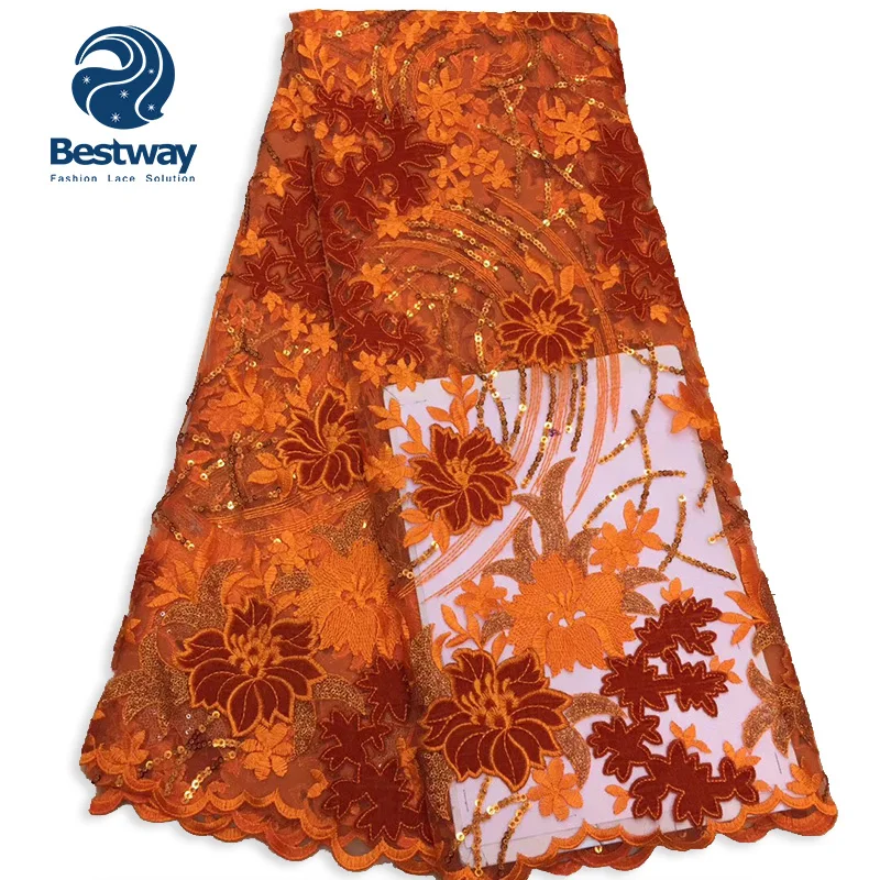 

Bestway Embroidery Velvet Sequins Net Lace Fabric, Purple, black, ash grey, wine red, orange, teal, dust pink, gold